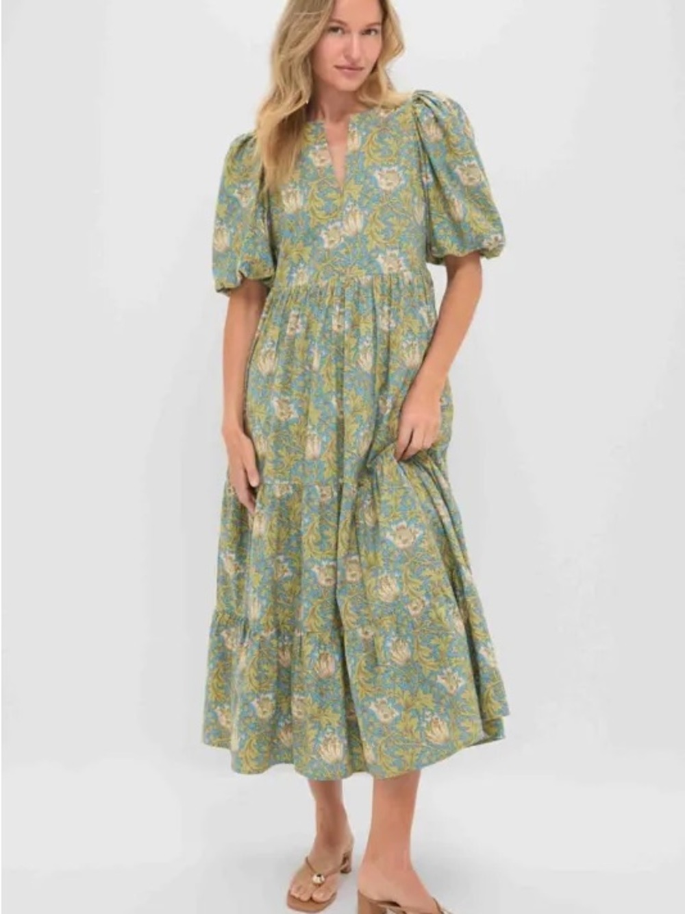 Tuckernuck Hyacinth House Blue & Green Leafy Floral Cisco Maxi Dress